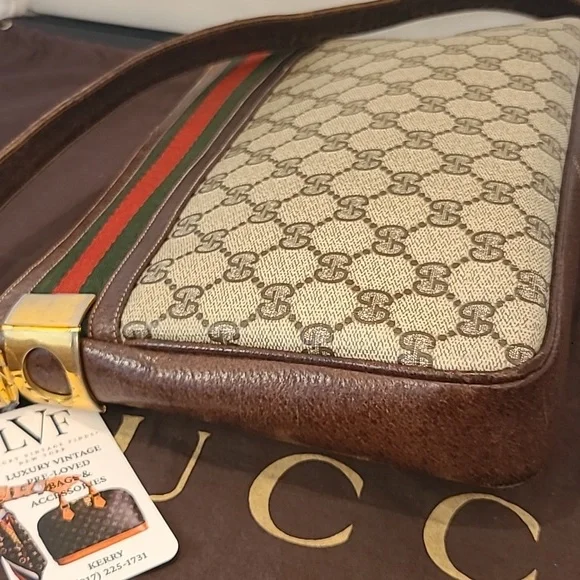 GUCCI VINTAGE 1970'S WEB SHERRY LINE COATED CANVAS/LEATHER SHOULDER BAG- RARE - Picture 14 of 17